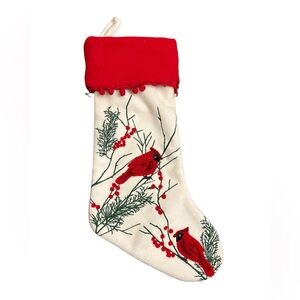 Christmas Stocking Cardinal Birds Embroidered Birds On Berry Vines 3D